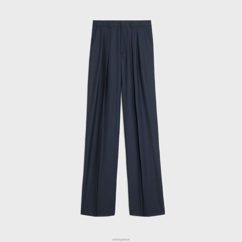 διπλό tixie παντελόνι σε ριγέ μαλλί γυναίκες CELINE 640PT871 ενδύματα navy/craie