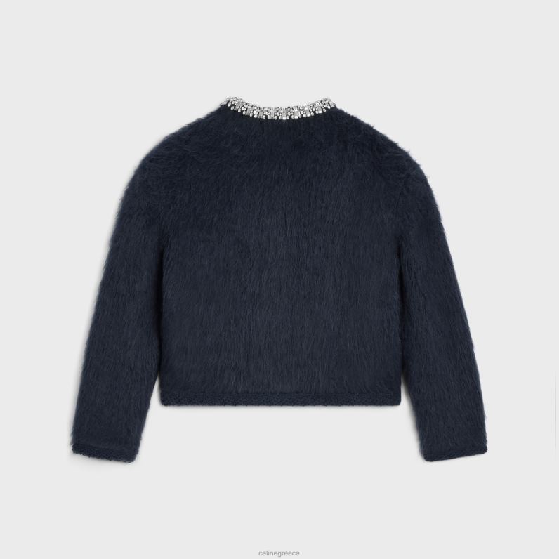 κεντημένη ζακέτα σε βουρτσισμένο μοχέρ γυναίκες CELINE 640PT617 ενδύματα μπλε