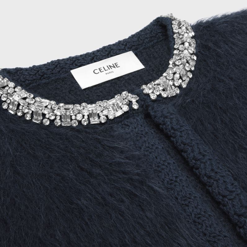 κεντημένη ζακέτα σε βουρτσισμένο μοχέρ γυναίκες CELINE 640PT617 ενδύματα μπλε