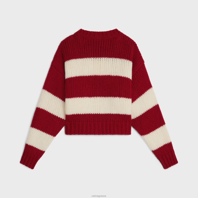 Πουλόβερ με λαιμόκοψη από μαλλί, κασμίρ & μετάξι γυναίκες CELINE 640PT748 ενδύματα εκρού/κόκκινο