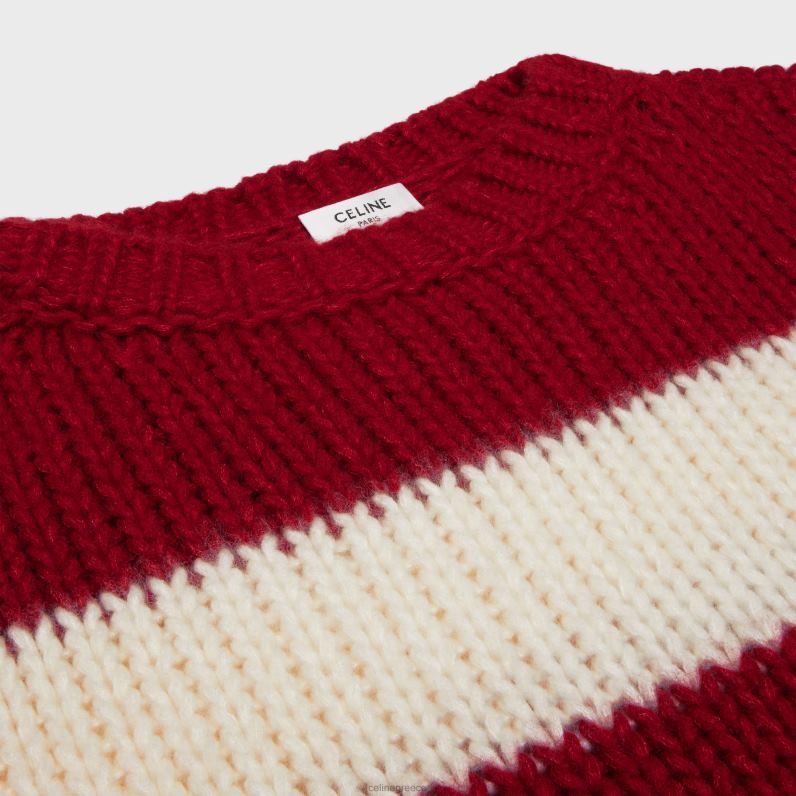 Πουλόβερ με λαιμόκοψη από μαλλί, κασμίρ & μετάξι γυναίκες CELINE 640PT748 ενδύματα εκρού/κόκκινο