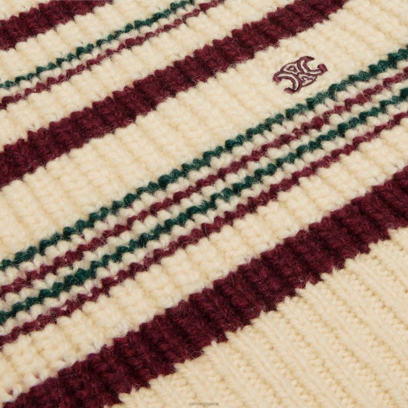 πουλόβερ με λαιμόκοψη σε ριγέ μαλλί γυναίκες CELINE 640PT749 ενδύματα υπόλευκο