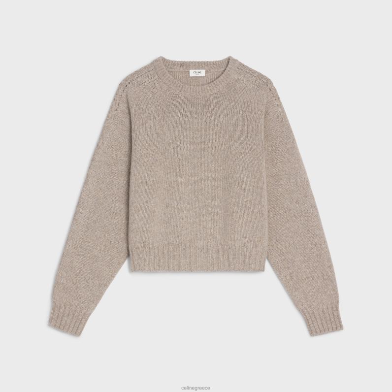 πουλόβερ με λαιμόκοψη από κασμίρι χωρίς ραφή γυναίκες CELINE 640PT753 ενδύματα άμμος