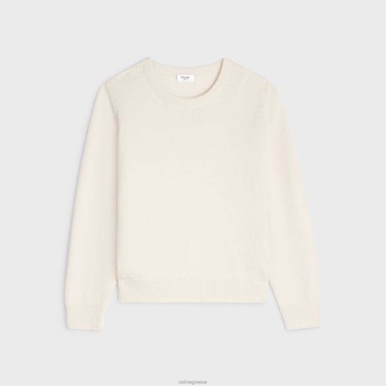 πουλόβερ με λαιμόκοψη σε κληρονομιά κασμίρι γυναίκες CELINE 640PT755 ενδύματα υπόλευκο