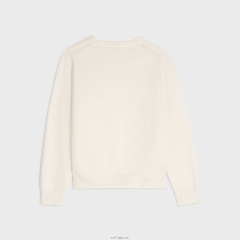 πουλόβερ με λαιμόκοψη σε κληρονομιά κασμίρι γυναίκες CELINE 640PT755 ενδύματα υπόλευκο