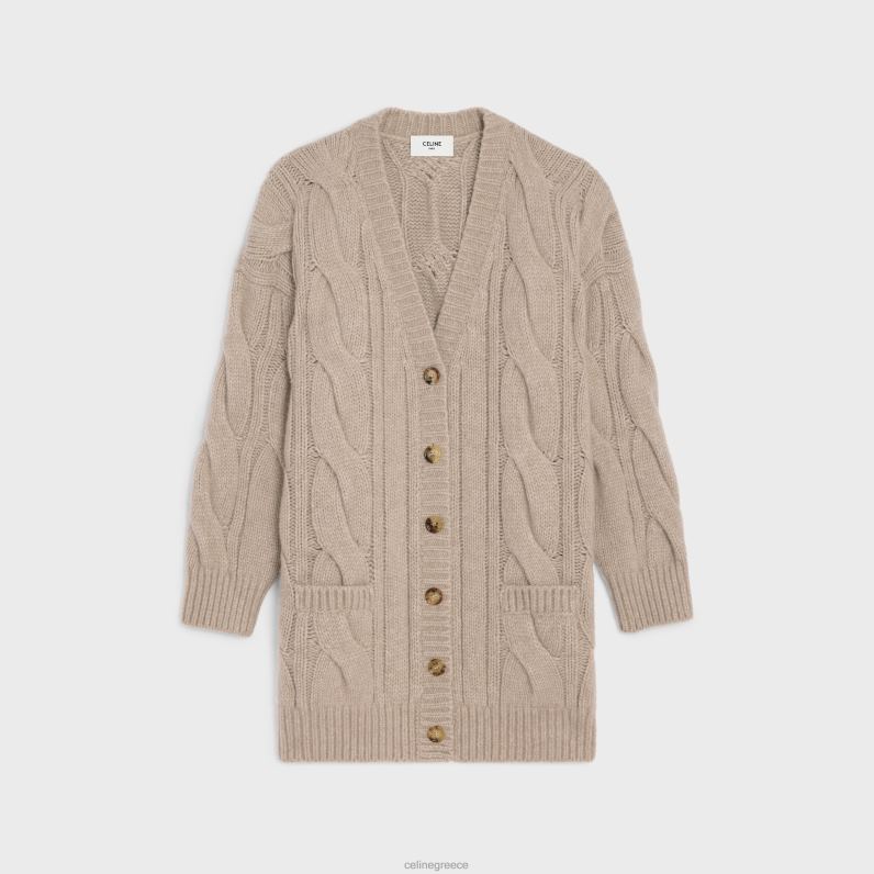 μακριά ζακέτα από μαλλί, κασμίρ & μετάξι γυναίκες CELINE 640PT760 ενδύματα άμμος