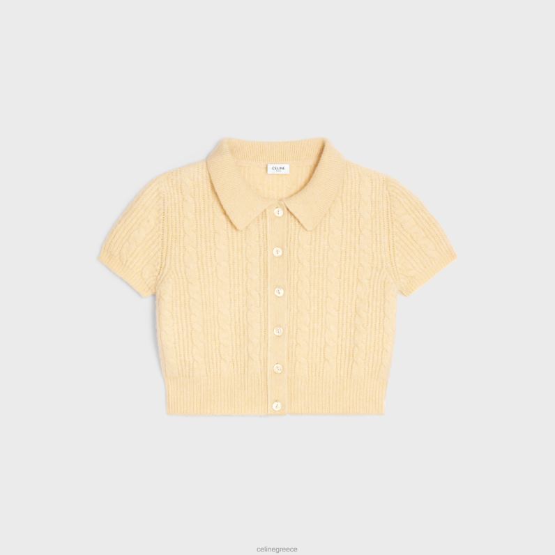 κομμένη ζακέτα σε βουρτσισμένο κασμίρ γυναίκες CELINE 640PT771 ενδύματα ωχρό κίτρινο