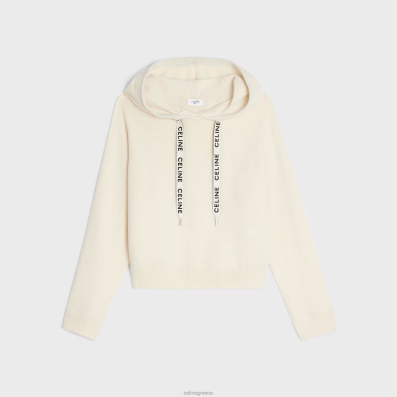 cropped πουλόβερ με κουκούλα από μαλλί & κασμίρ γυναίκες CELINE 640PT610 ενδύματα υπόλευκο