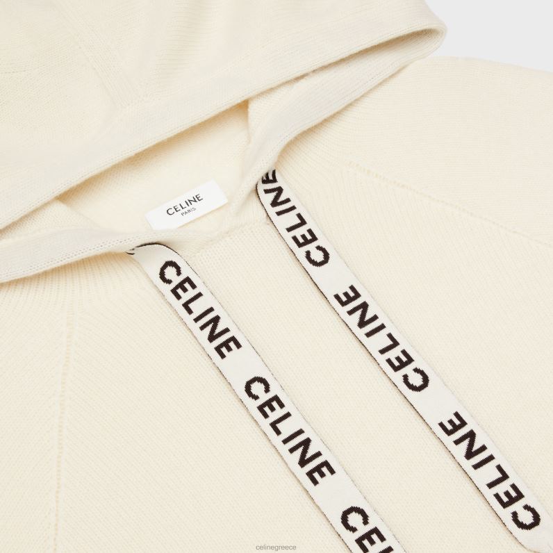 cropped πουλόβερ με κουκούλα από μαλλί & κασμίρ γυναίκες CELINE 640PT610 ενδύματα υπόλευκο