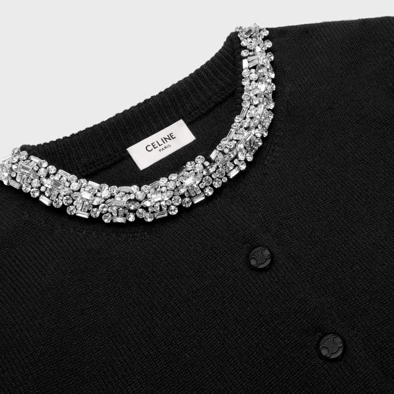 κεντημένη cropped ζακέτα σε κασμίρ γυναίκες CELINE 640PT768 ενδύματα μαύρος