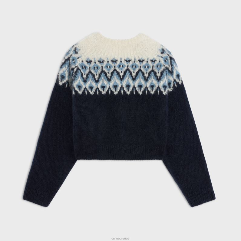 Ζακέτα fair isle σε μοχέρ & μετάξι γυναίκες CELINE 640PT562 ενδύματα μπλε / υπόλευκο
