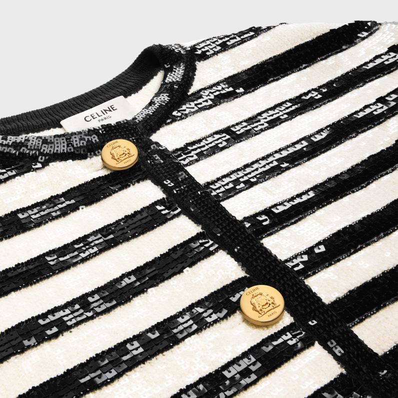 κεντημένη ζακέτα mariniere σε μαλλί γυναίκες CELINE 640PT569 ενδύματα εκρού/μαύρο