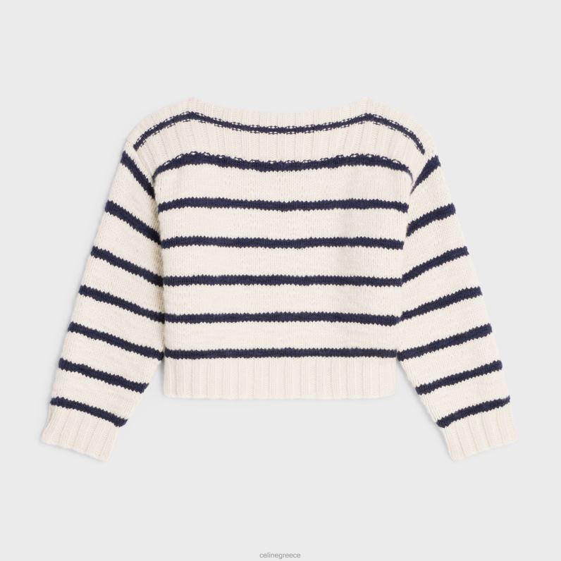 πουλόβερ mariniere με λαιμόκοψη από κασμίρ γυναίκες CELINE 640PT756 ενδύματα off white/navy