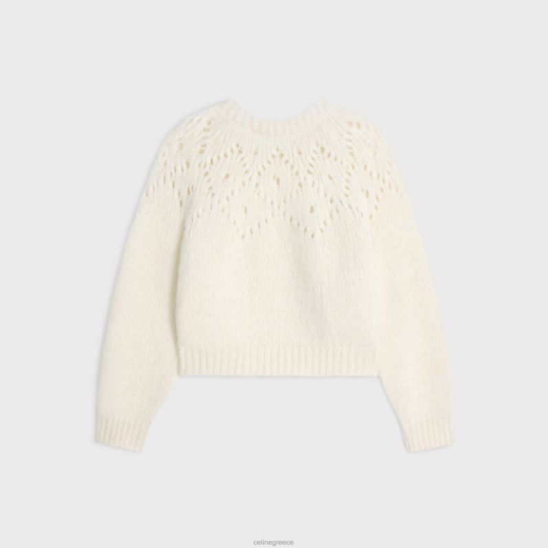 Πουλόβερ με λαιμόκοψη στο triomphe fair isle alpaca μαλλί pointelle γυναίκες CELINE 640PT607 ενδύματα υπόλευκο
