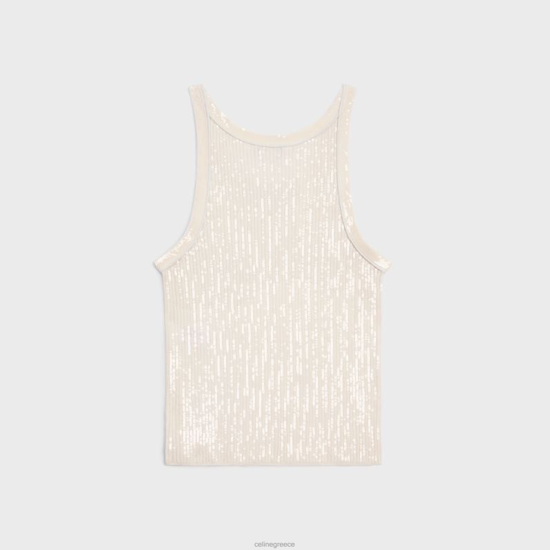 κεντημένο φανελάκι από μετάξι με ραβδώσεις γυναίκες CELINE 640PT570 ενδύματα υπόλευκο