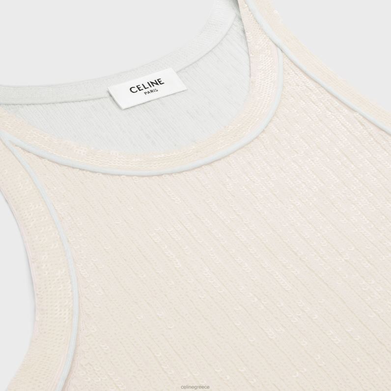 κεντημένο φανελάκι από μετάξι με ραβδώσεις γυναίκες CELINE 640PT570 ενδύματα υπόλευκο
