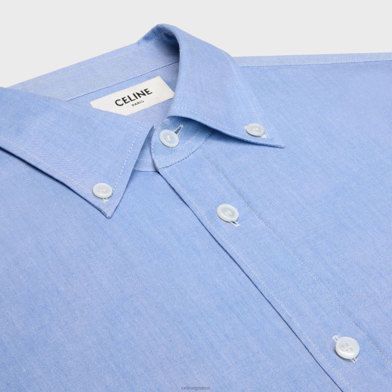 πουκάμισο αγοροκόριτσο από βαμβακερό σαμπρέ γυναίκες CELINE 640PT576 ενδύματα bleu azur/craie