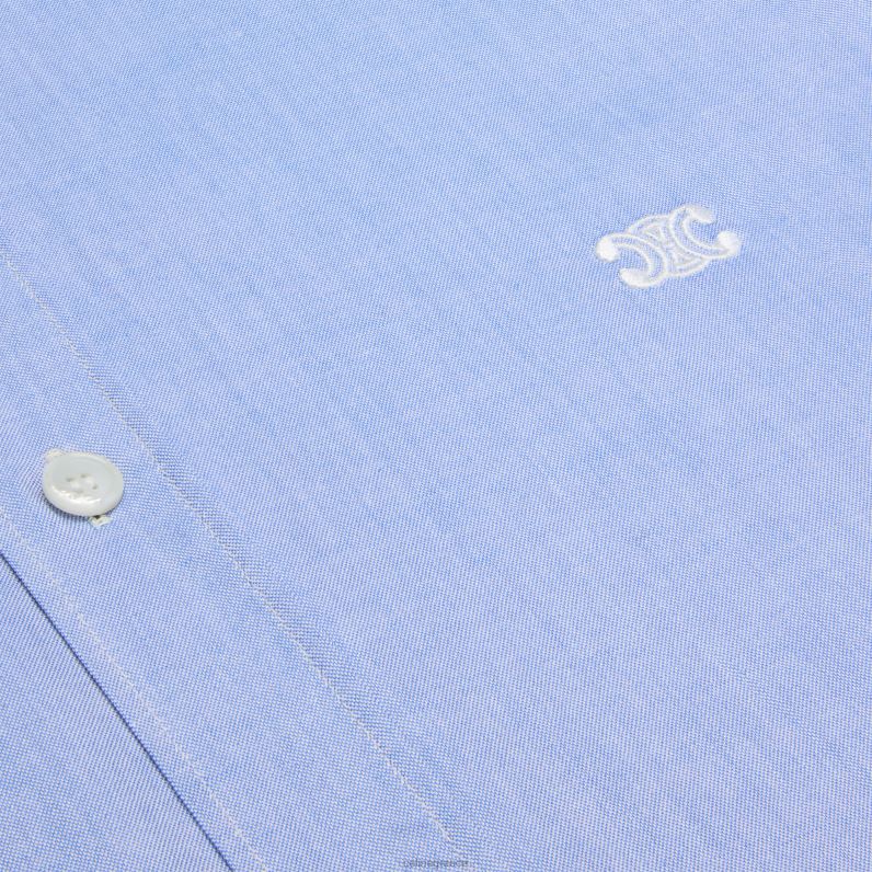 πουκάμισο αγοροκόριτσο από βαμβακερό σαμπρέ γυναίκες CELINE 640PT576 ενδύματα bleu azur/craie