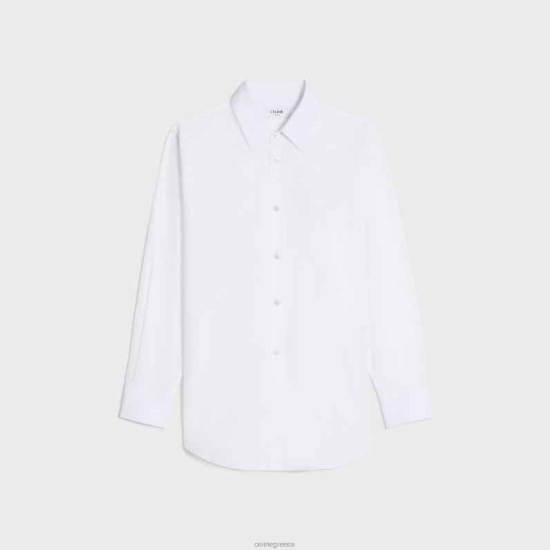πουκάμισο αγοροκόριτσο από βαμβακερή ποπλίνα γυναίκες CELINE 640PT577 ενδύματα άσπρο