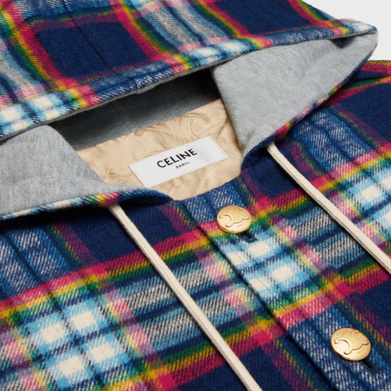 καπιτονέ πουκάμισο από καρό βαμβάκι γυναίκες CELINE 640PT631 ενδύματα ΠΟΛΕΜΙΚΟ ΝΑΥΤΙΚΟ