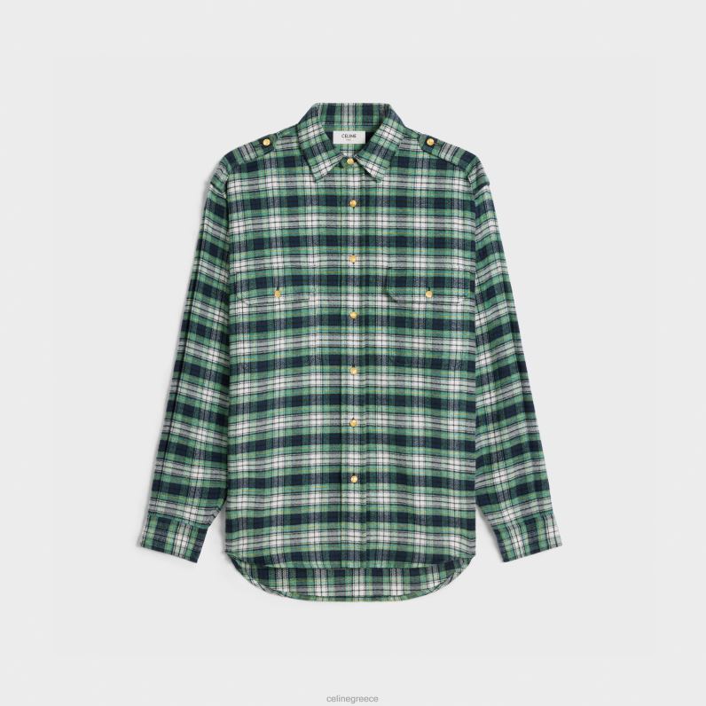 πουκάμισο σε καρό φανέλα γυναίκες CELINE 640PT632 ενδύματα εκρού/τιρκουάζ/μπλε