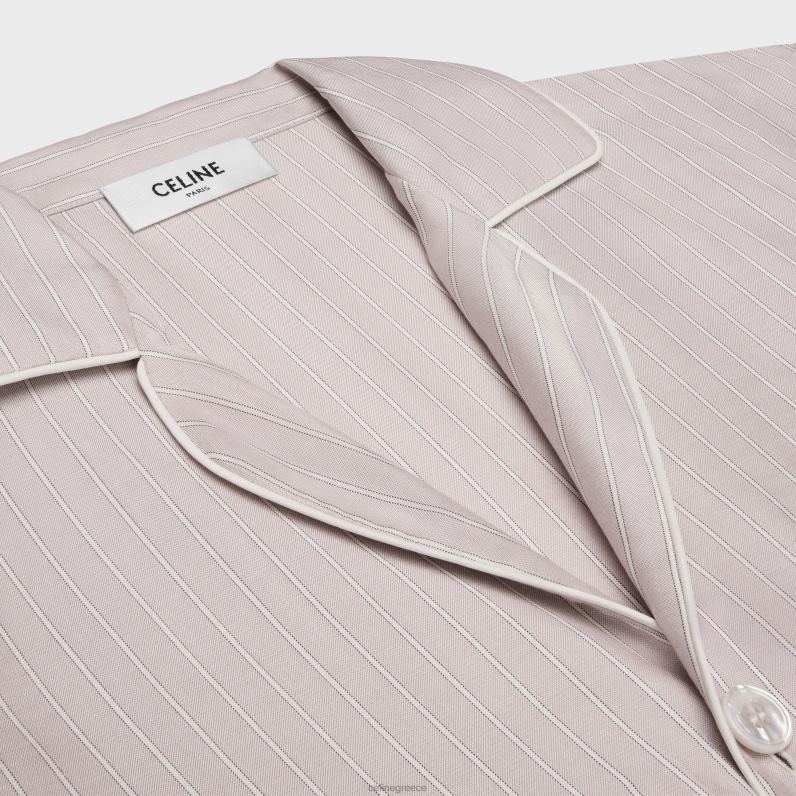 Πυτζάμα πουκάμισο σε ριγέ μετάξι γυναίκες CELINE 640PT681 ενδύματα τριαντάφυλλο clair/craie