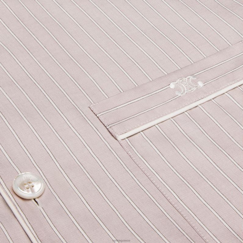 Πυτζάμα πουκάμισο σε ριγέ μετάξι γυναίκες CELINE 640PT681 ενδύματα τριαντάφυλλο clair/craie