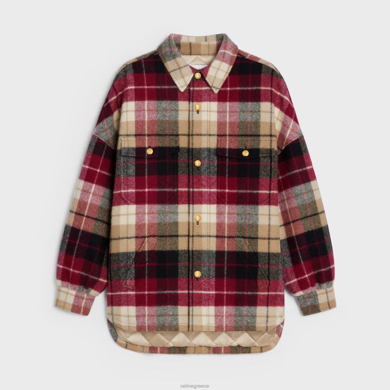πουκάμισο από καρό μαλλί γυναίκες CELINE 640PT731 ενδύματα καμήλα/νουάρ/μπορντό