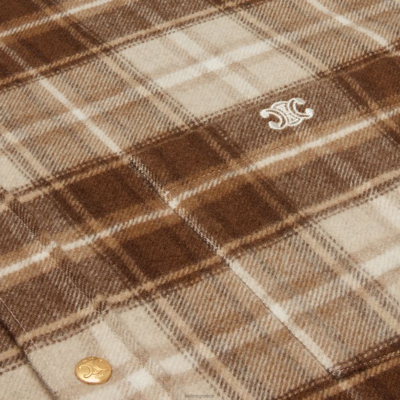 κομμένο πουκάμισο από καρό κασμίρ γυναίκες CELINE 640PT833 ενδύματα μπεζ / καμηλό / καστανό