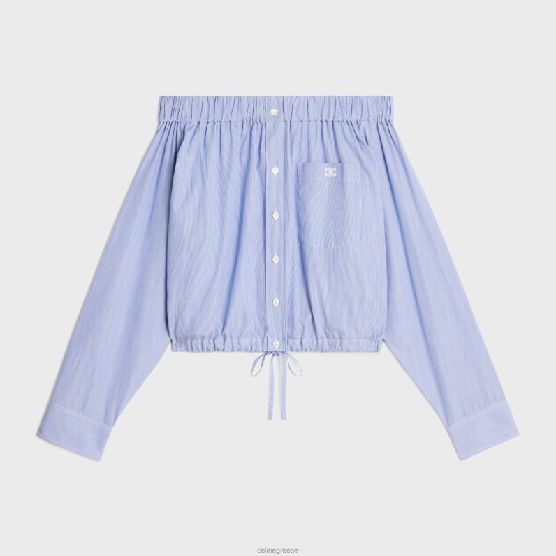 Ανοιχτό πουκάμισο από βαμβακερή ποπλίνα γυναίκες CELINE 640PT845 ενδύματα blanc/marine