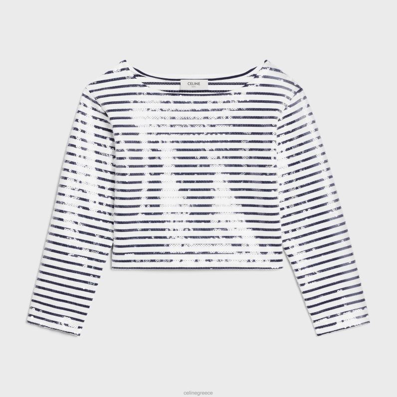 κεντημένη μαρινιέρα σε βαμβακερή φανέλα γυναίκες CELINE 640PT846 ενδύματα off white/navy