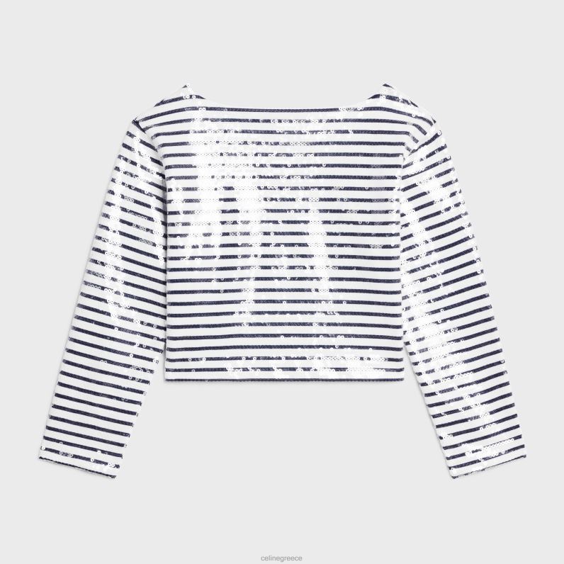 κεντημένη μαρινιέρα σε βαμβακερή φανέλα γυναίκες CELINE 640PT846 ενδύματα off white/navy