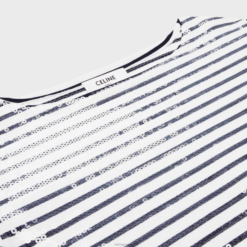 κεντημένη μαρινιέρα σε βαμβακερή φανέλα γυναίκες CELINE 640PT846 ενδύματα off white/navy