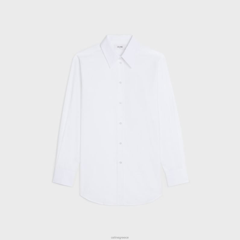 πουκάμισο boyfriend από βαμβακερή ποπλίνα γυναίκες CELINE 640PT832 ενδύματα άσπρο