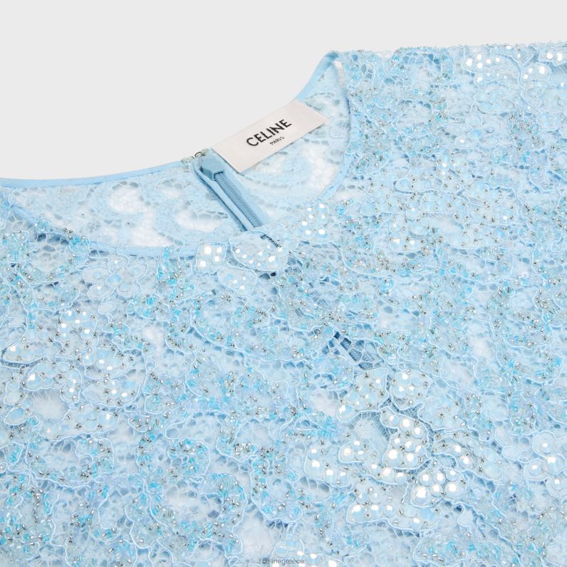 κεντημένο crop top σε δαντέλα γυναίκες CELINE 640PT581 ενδύματα Απαλό μπλέ