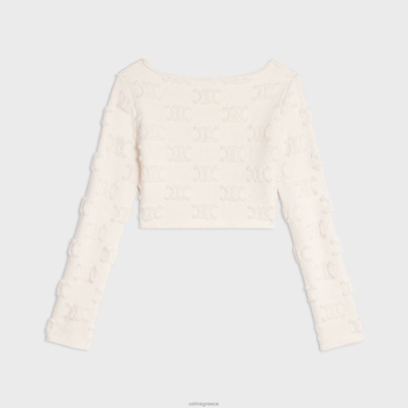 crop top triomphe από βαμβακερό μπουκλ γυναίκες CELINE 640PT848 ενδύματα υπόλευκο