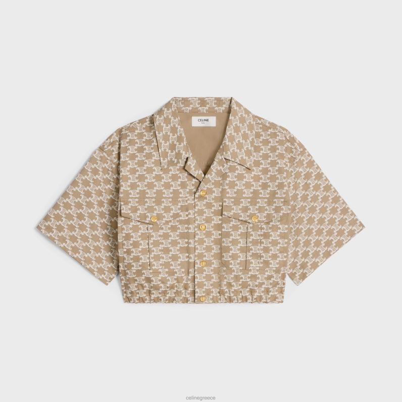 cropped πουκάμισο από τεχνικό βαμβάκι γυναίκες CELINE 640PT639 ενδύματα εκρού/μπεζ