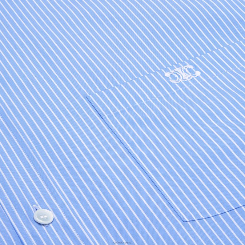 cropped πουκάμισο σε ριγέ βαμβακερή ποπλίνα γυναίκες CELINE 640PT835 ενδύματα ciel/blanc