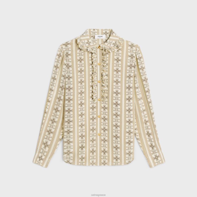 frill μπλούζα σε crepe de chine γυναίκες CELINE 640PT578 ενδύματα ελεφαντόδοντο/καραμένε/καραμέλα γκλας