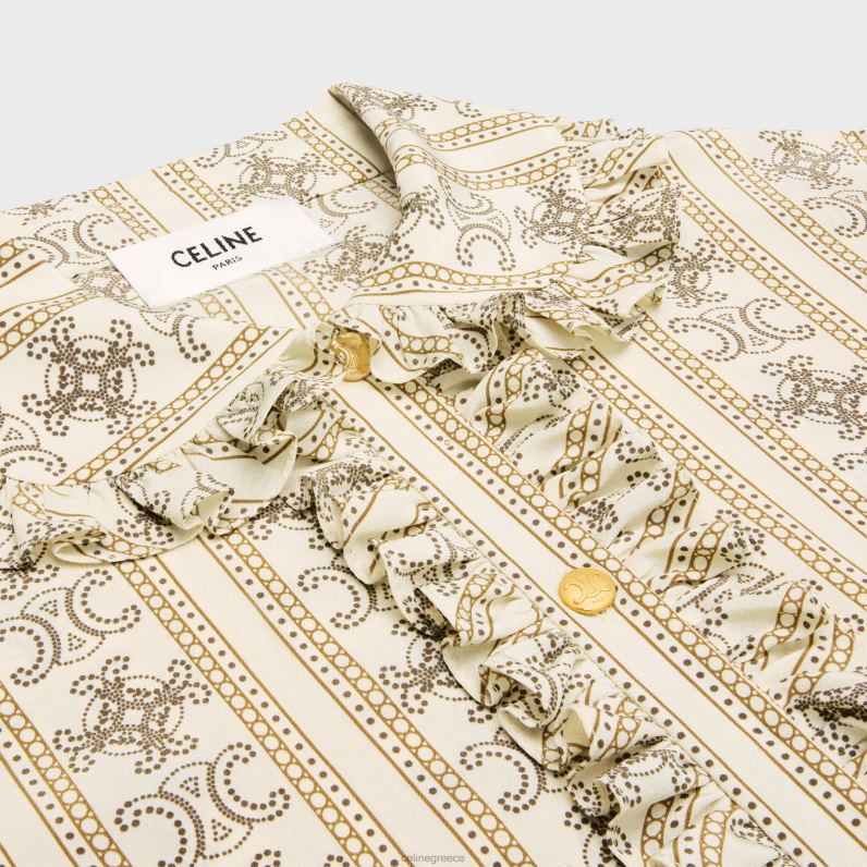 frill μπλούζα σε crepe de chine γυναίκες CELINE 640PT578 ενδύματα ελεφαντόδοντο/καραμένε/καραμέλα γκλας