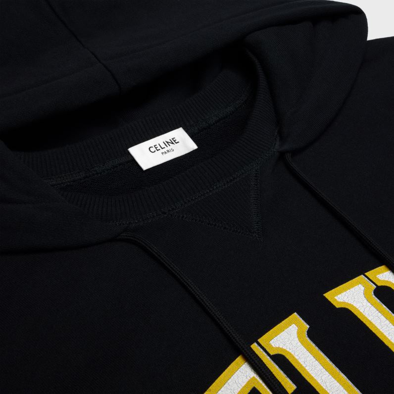 μεγάλου μεγέθους hoodie από βαμβακερό φλις γυναίκες CELINE 640PT669 ενδύματα μαύρο/κίτρινο/άσπρο