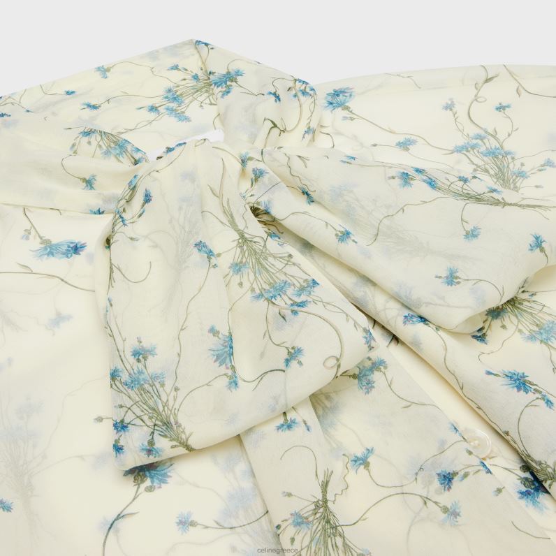 Μπλούζα lavalliere σε μεταξωτή ζωρζέτ γυναίκες CELINE 640PT637 ενδύματα βανίλια/μπλε