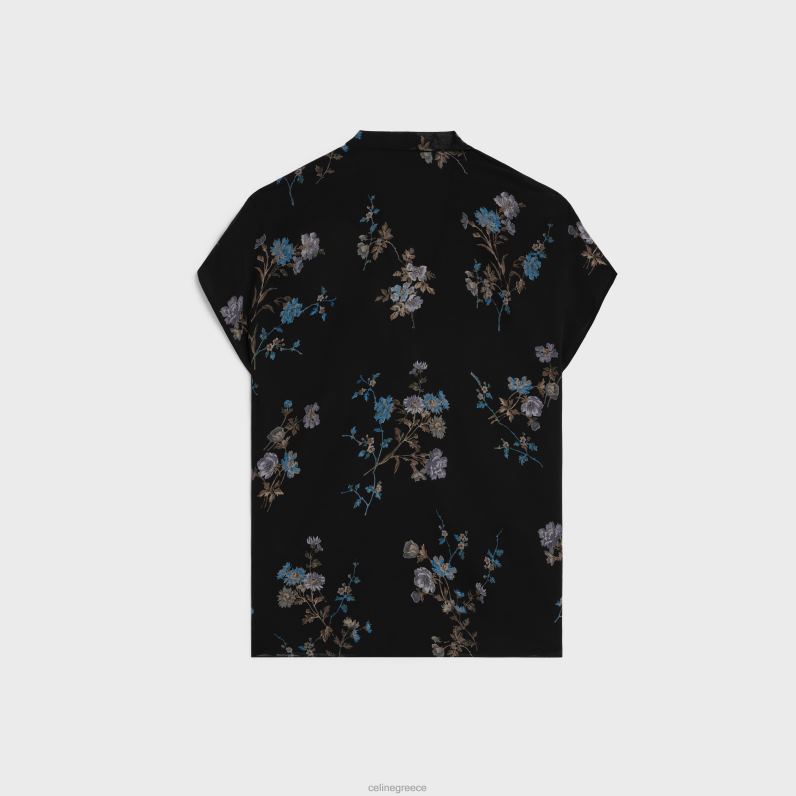 Μπλούζα lavalliere σε μεταξωτή ζωρζέτ γυναίκες CELINE 640PT841 ενδύματα νουάρ/μπλε