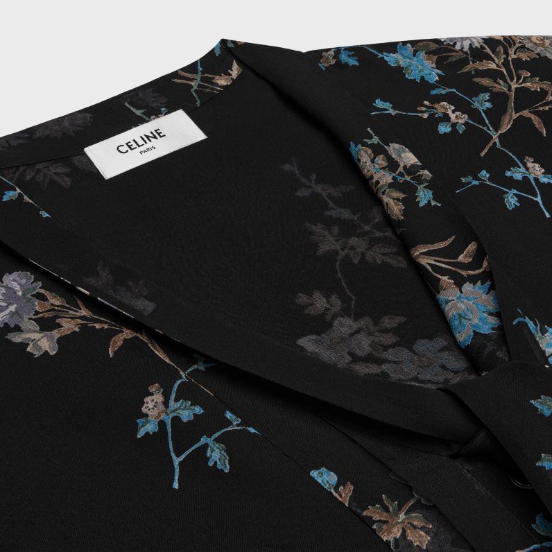 Μπλούζα lavalliere σε μεταξωτή ζωρζέτ γυναίκες CELINE 640PT841 ενδύματα νουάρ/μπλε