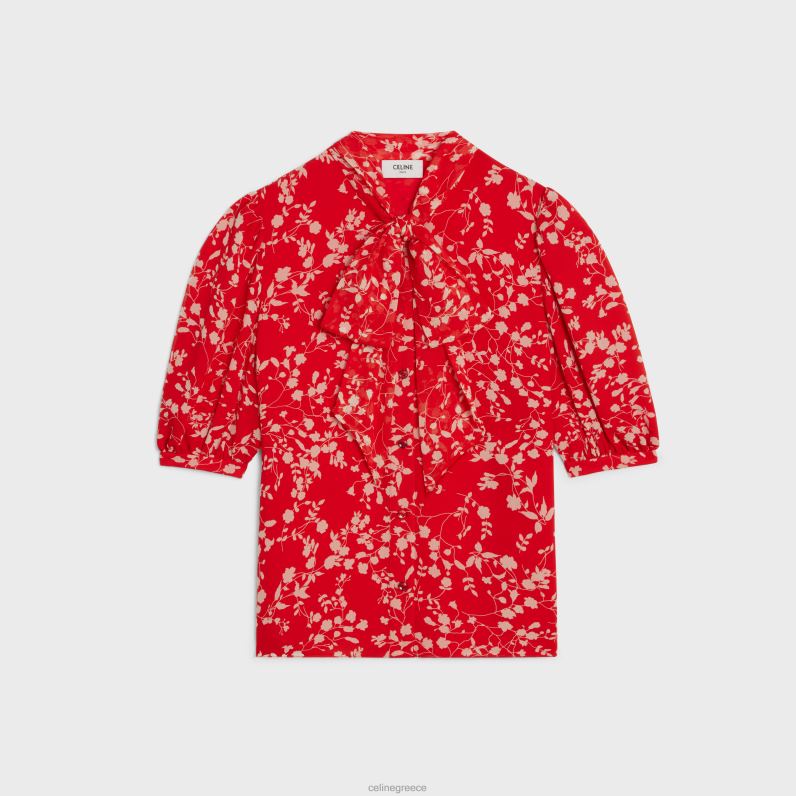 Μπλούζα lavalliere σε μεταξωτή ζωρζέτ γυναίκες CELINE 640PT842 ενδύματα rouge/craie