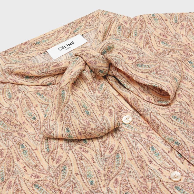 Μπλούζα lavalliere σε βισκόζη ζωρζέτα γυναίκες CELINE 640PT843 ενδύματα craie/abricot/bleu