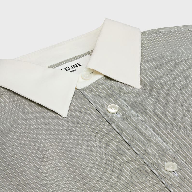 romy πουκάμισο σε ριγέ μετάξι γυναίκες CELINE 640PT836 ενδύματα gris clair/craie/ανθρακί