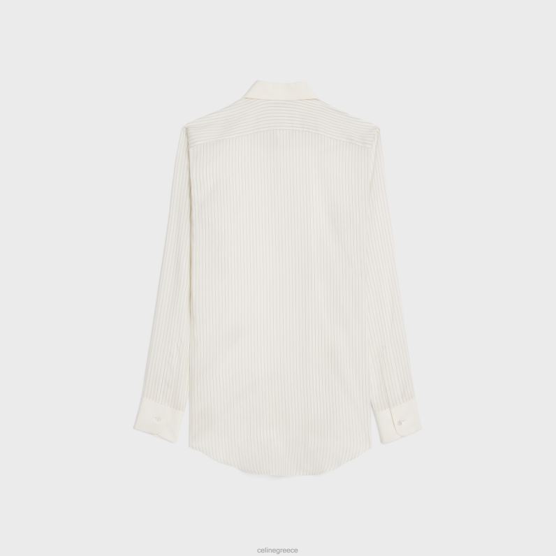 romy πουκάμισο σε ριγέ μετάξι γυναίκες CELINE 640PT839 ενδύματα craie/gris clair