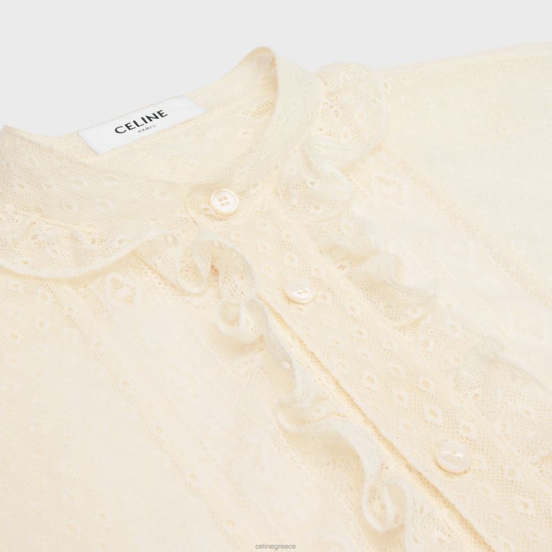 romy cropped πουκάμισο σε δαντέλα & βαμβάκι γυναίκες CELINE 640PT579 ενδύματα κρέμα