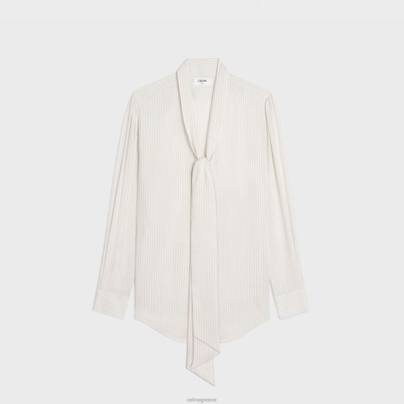 πουκάμισο romy lavalliere σε ριγέ μετάξι γυναίκες CELINE 640PT830 ενδύματα craie/gris clair